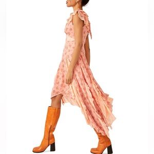 FREE PEOPLE Joaquín Floral Ruffled Plunge Midi Dress NWT